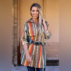 L & B Serape western Button Down Tunic Dress Size Large